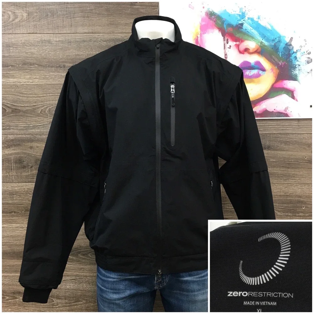Zero Restriction Gore-Tex Mens XL Black Full Zip Off Sleeves Golf Jacket Rain